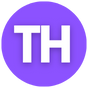 white T and H letters as symbol with purple background